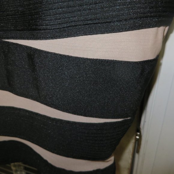 ❤️CELINE PARIS Runway Black / Tan Bandage Bodycon Strapless Wiggle Dress Small - Picture 5 of 10